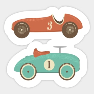 Retro toy racing cars with numbers one and three Sticker
